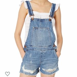 Blank NYC Denim Jean Shorts Overalls frayed New